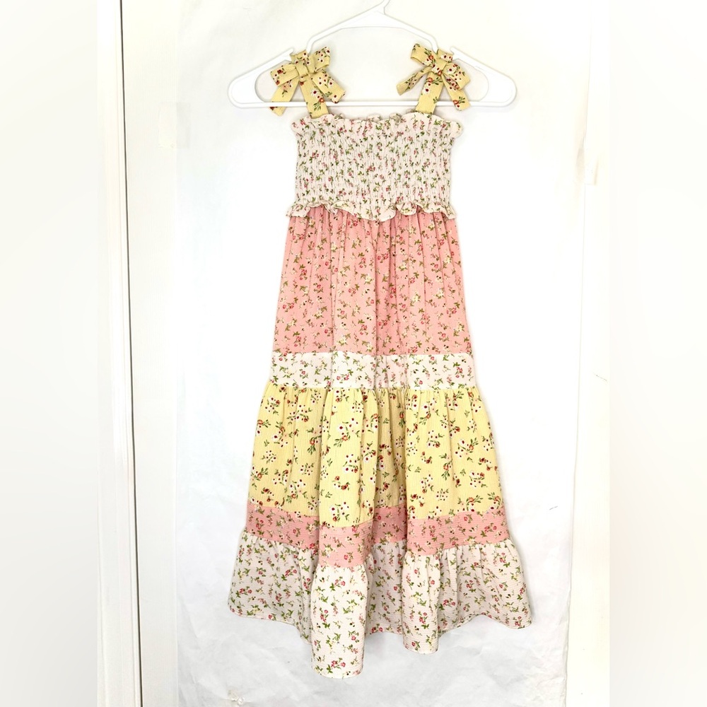 Bonnie Jean Smocked Pink / Yellow Floral Sun Dress - Picture 1 of 16